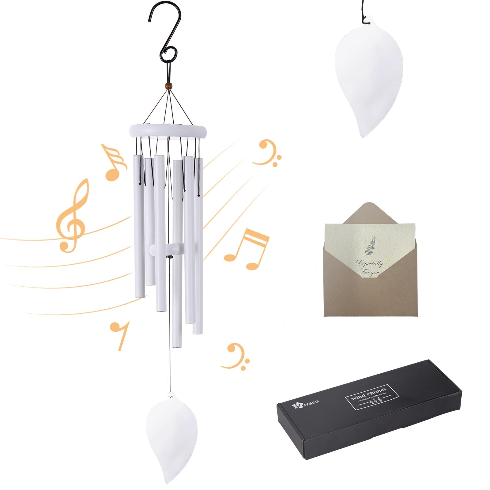 Wind Chimes for Garden 32 Inch Aluminum Tubes Memorial Gift for Grandma Decoration Wind Chime Outdoor Waterproof for Nana Mum Gift (White) - Image 2