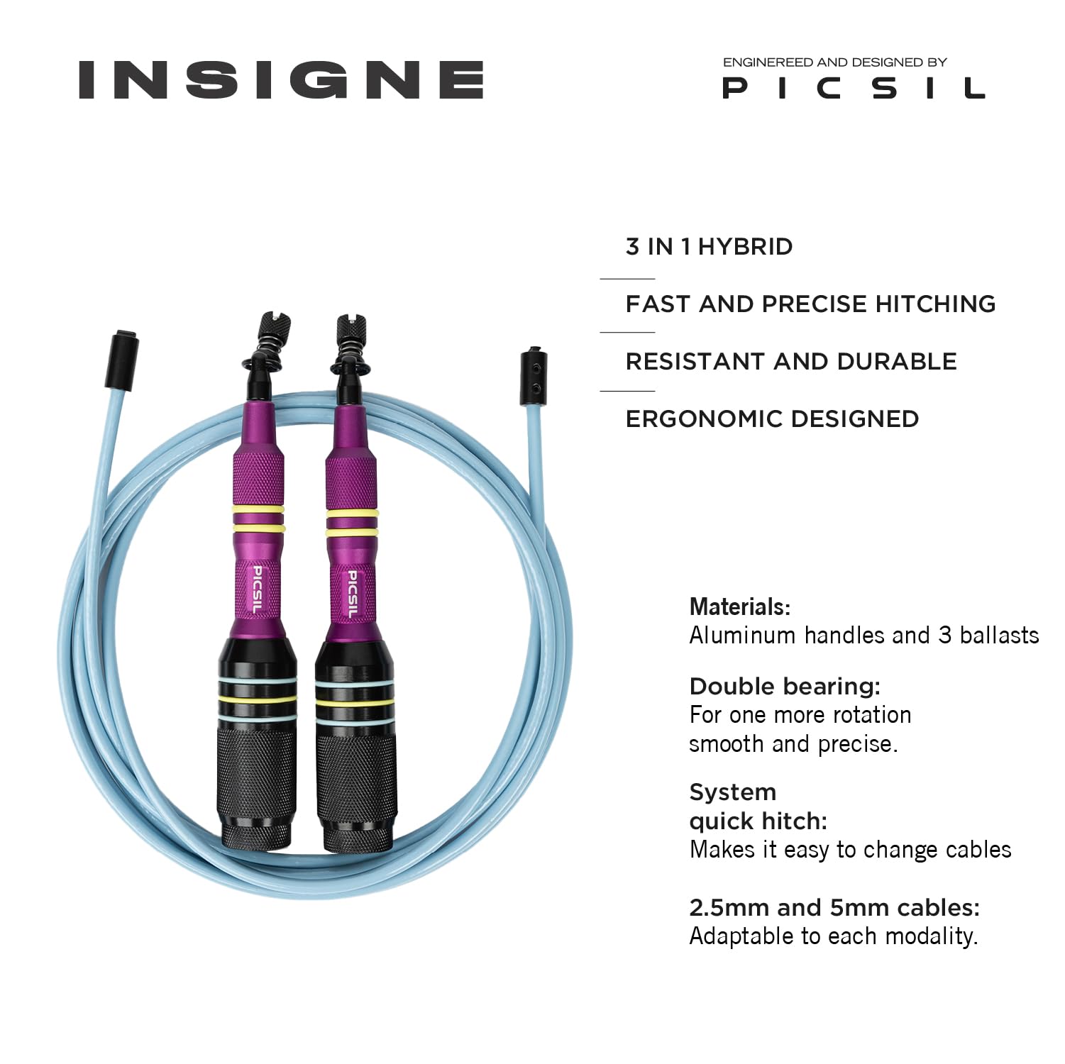 PICSIL - Corda per Saltare Insigne e Accessori, Venduti Separatamente, Speed Rope da Competizione con Manici in Alluminio o Kit Zavorre per Allenamento di Forza e Resistenza