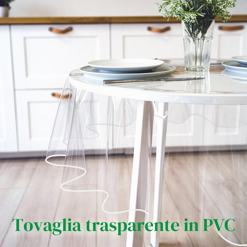 DASIAUTOEM Tovaglia trasparente rotonda, PVC trasparente, diametro 180 cm