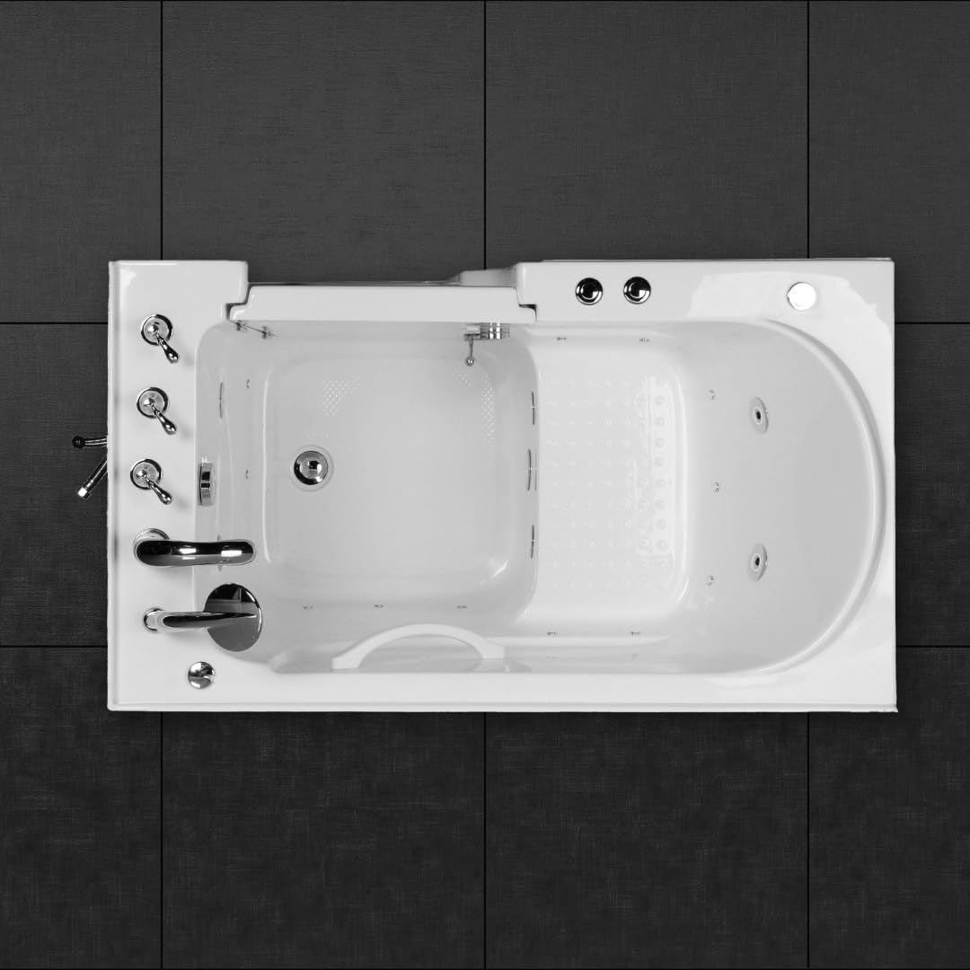 Vasca da bagno per anziani Siena II, 122 x 71 cm, con porta e sedile integrato, vasca idromassaggio, ingresso basso, tenuta sicura, superficie facile da pulire