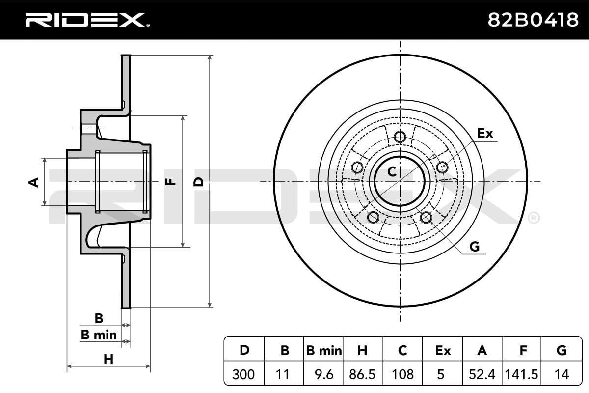RIDEX 82B0418 2x Disco de freno Trasero sin tornillos Compatible con RENAULT Espace 4 JK0/1