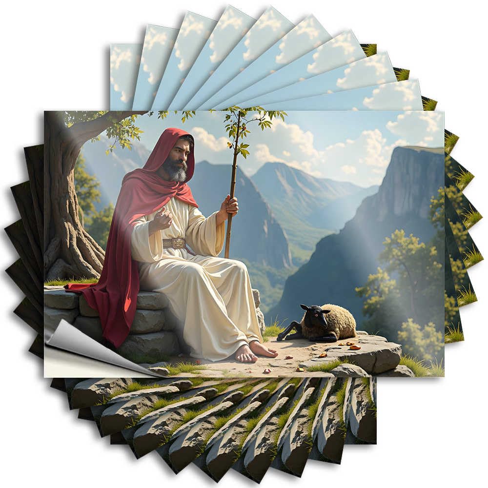 Saying Badass Vinyl Decals, Vintage Home Decor Waterproof Case Stickers for Water Bottle | Jesus Resting By A Tree with Sheep in A Mountainous Landscape Perfect for Beer Laptop(12X18CM)