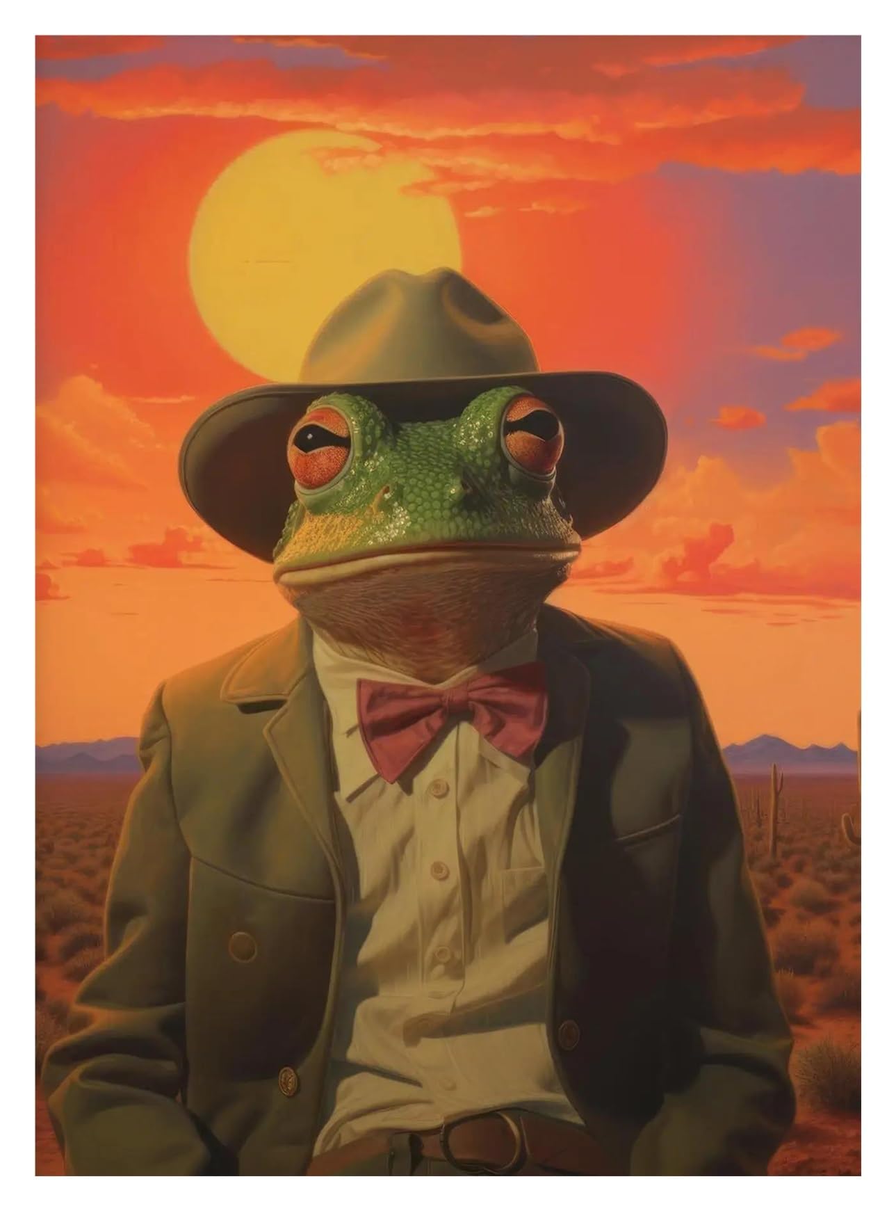 Xenite A Wall Rt Canvas Prints Whimsical Funny Cowboy Frog Oil Posters Trendy Wild Cats West Prints Canvas Painting Wall Rt Pictures Home Room Decor(,50X70cm)