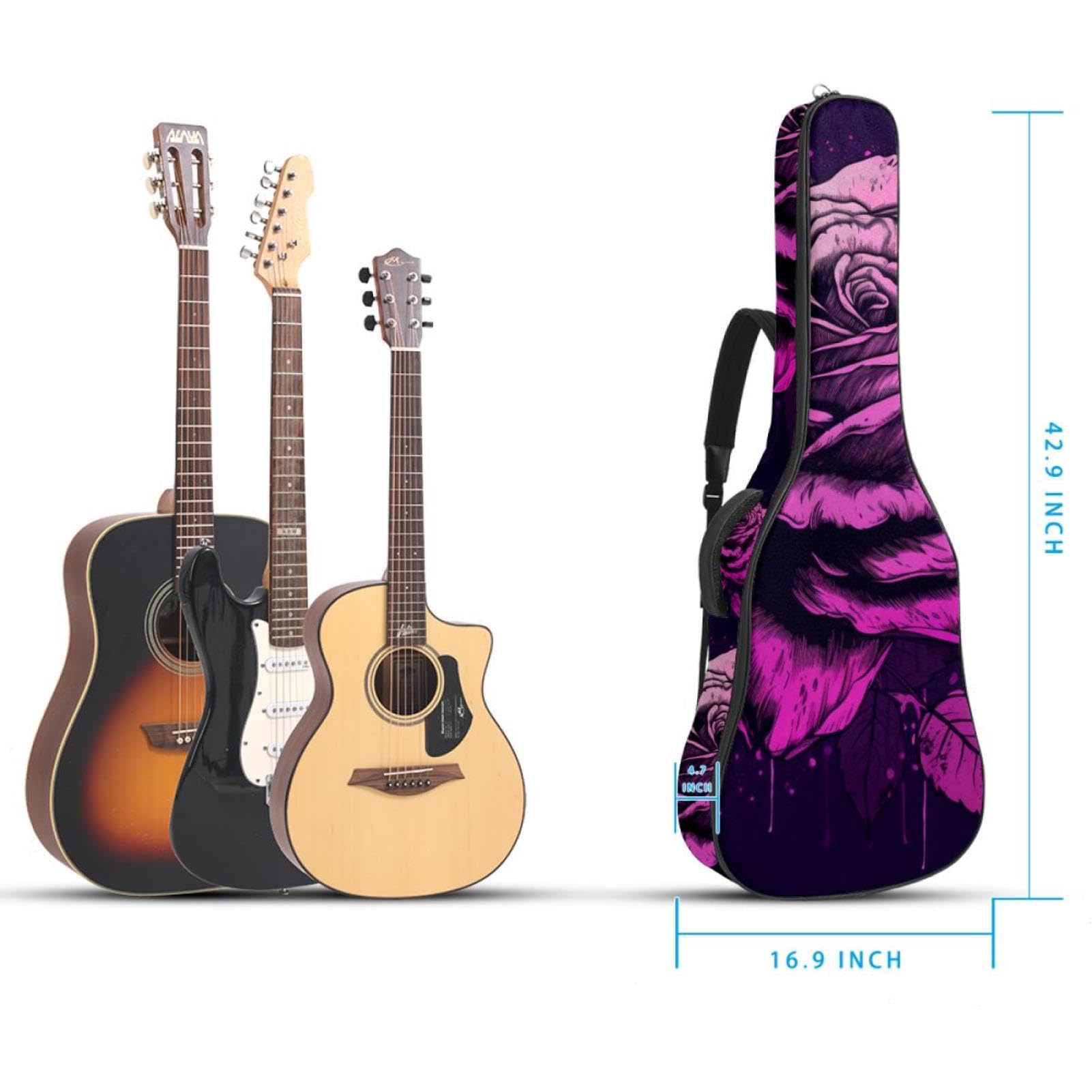 Housse pour guitare acoustique, belle housse pour guitare de 101,6 cm, 101,6 cm, housse de transport étanche, violet et rose noire, Multicolore #06, 42.9x16.9x4.7 in, Sac pour guitare