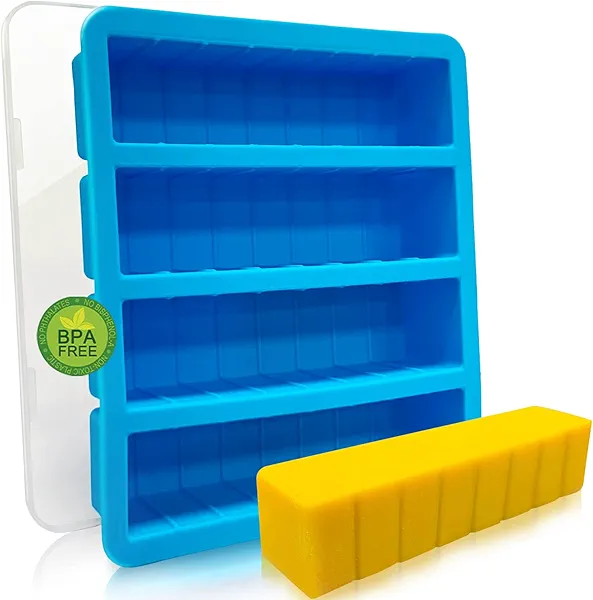 Silicone Butter Mold with Lid, Walfos Non-Stick Tray Fits Standard Butter Stick Size, Large Cavity, Holds 8 Tablespoons, Ideal For Soap Bar, Energy Bar, Brownie, Cake