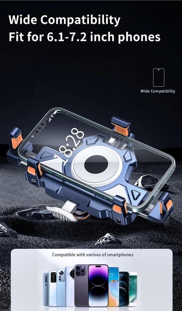 Supporto Telefono Moto Metallico Antishock 4 Smorzatori Di Vibrazioni Carica Wireless 15W Ricarica Rapida Motocicletta Bicicletta(Charging Mirror)