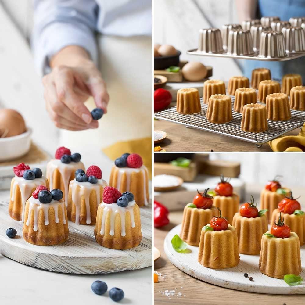Decora, 0070104 Gold Line Cake Mould, 12 Cavities Diameter 5.5 x 4.5 cm, Ideal for Making Cute Cakes, Made of Sturdy Non-Stick Metal