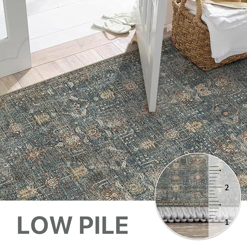 GENIMO 8x10 Area Rug for Living Room, Non Slip Machine Washable Low Pile Large Rug, Indoor Vintage Lightweight for Bedroom, Dining Room & Home Office
