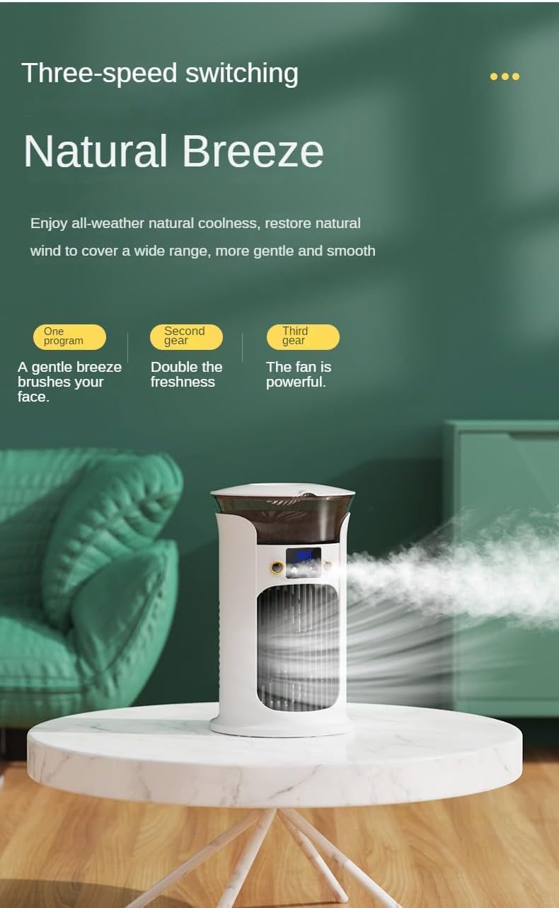 Portable Air Conditioners Fan Evaporative Mini Room Air Conditioners, AC Unit Air Cooler with 2 in 1 Humidifier Fan Conditioner with 880ML, 3 SpeedDesktop Cooling Fan for Room Office Desk (White)