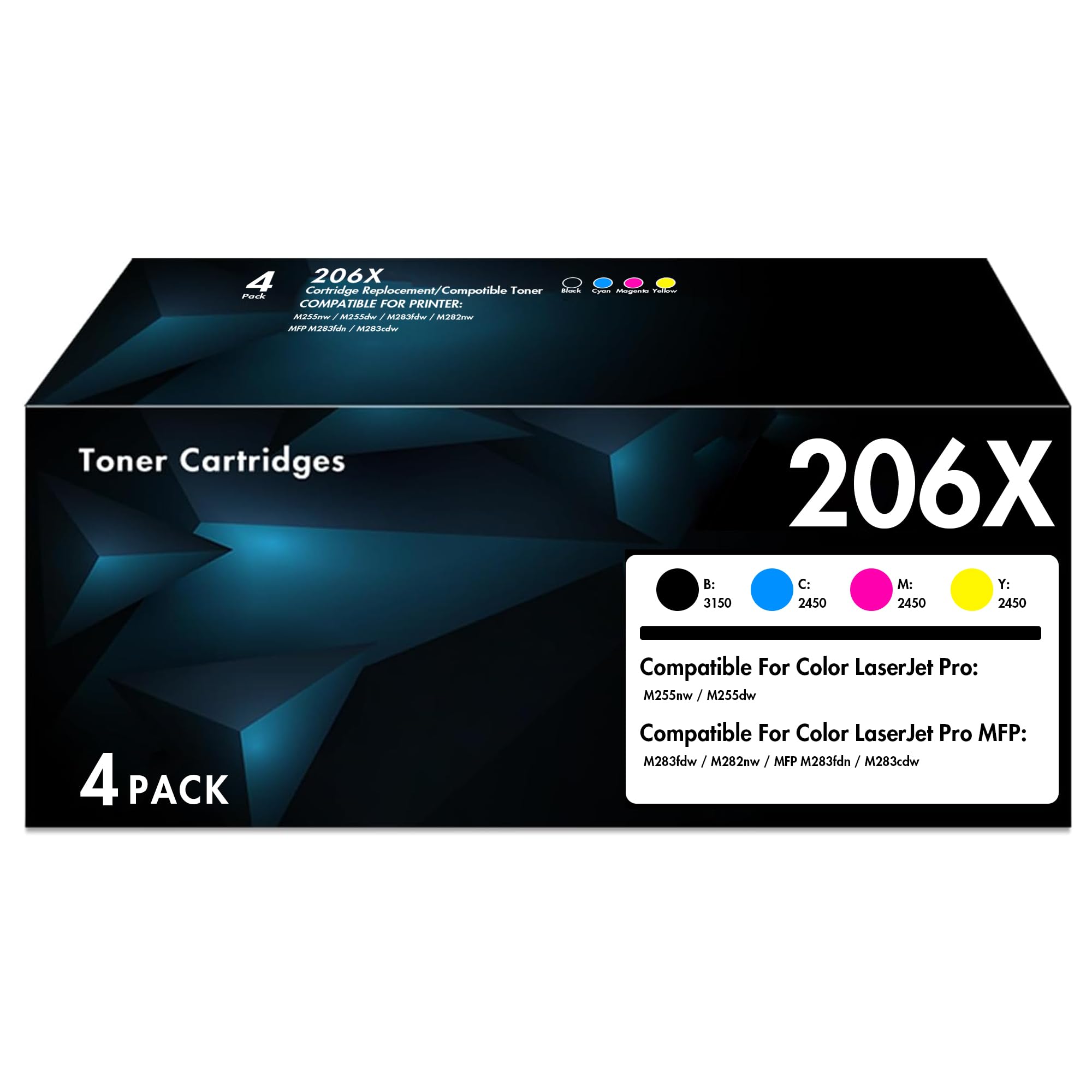 206X Toner Cartridges Replacement for HP 206X Toner Cartridge 4 Pack High Yield - W2110X Work for 206X HP Toner Cartridge Set MFP M283fdw M283cdw