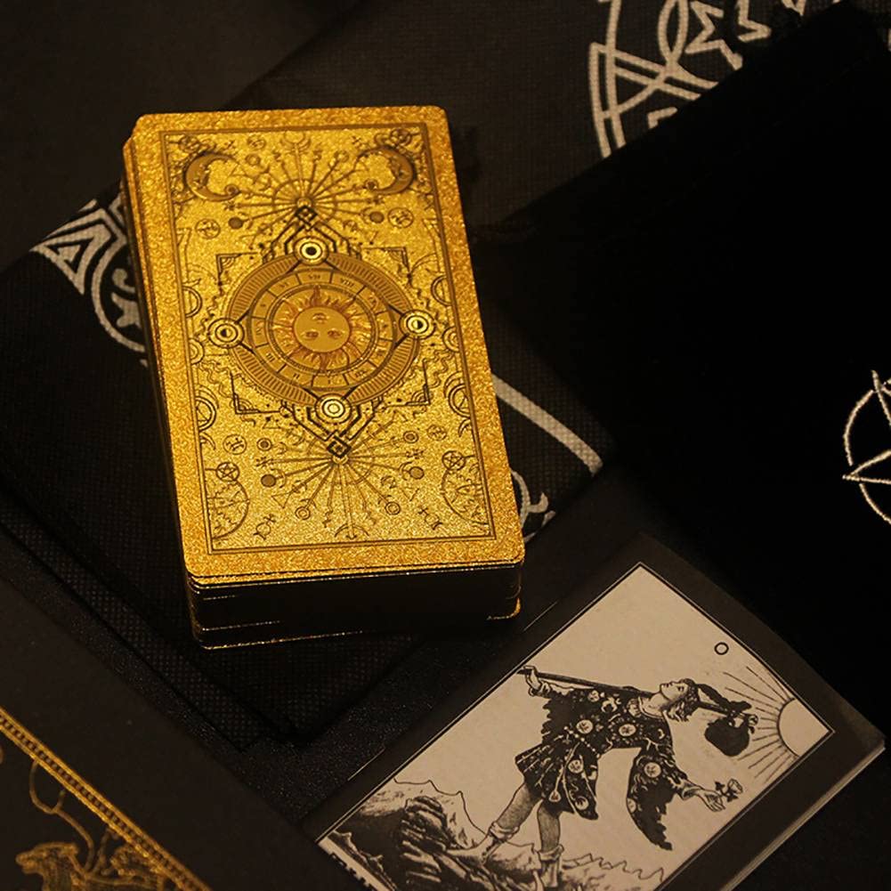 Générique Jeu de Tarot en Feuille d'or, ce Jeu est Un favori pour Les Joueurs débutants et expérimentés (édition Collector) Gold Foil Tarot Deck,Red Cloth,13.6cm*8.5cm