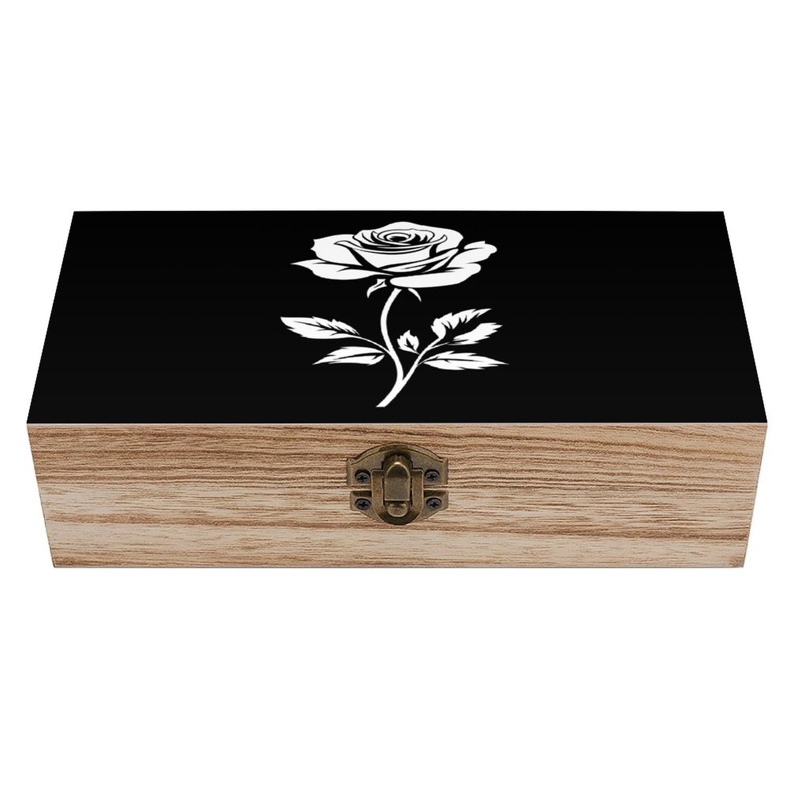 Ahdyr As Pic White Rose Silhouette Wooden Storage Box With Hinged Lid And Front Clasp Large Keepsake Box