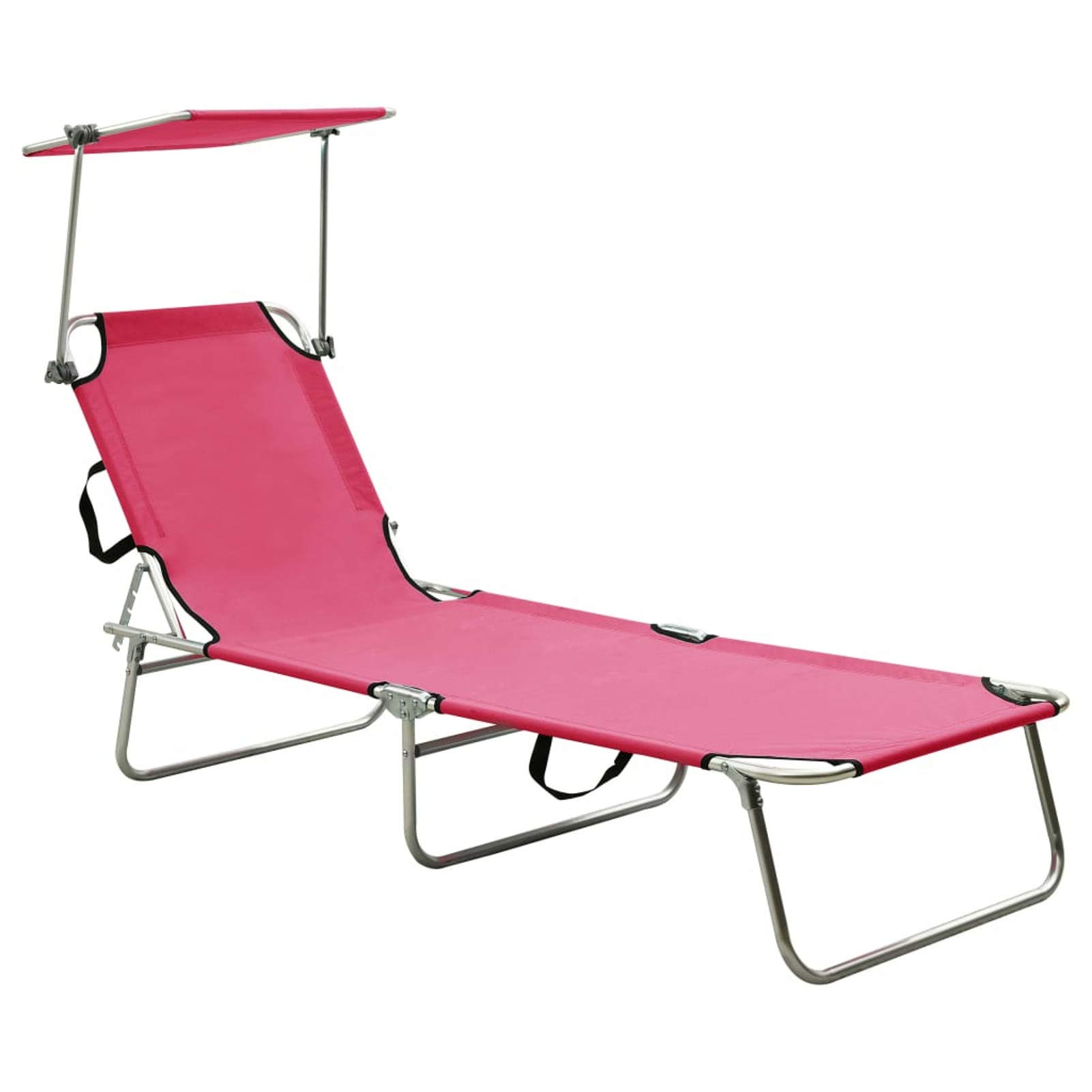 ZEYUAN Klappbare Sonnenliege mit Dach, Balkonliege, Gartenliege, Sonnenbett Outdoor, Gartenliegestühle, Freizeitliege, Strandliege, Gartenmöbel, Himmelsliege, Stahl Magento Rosa