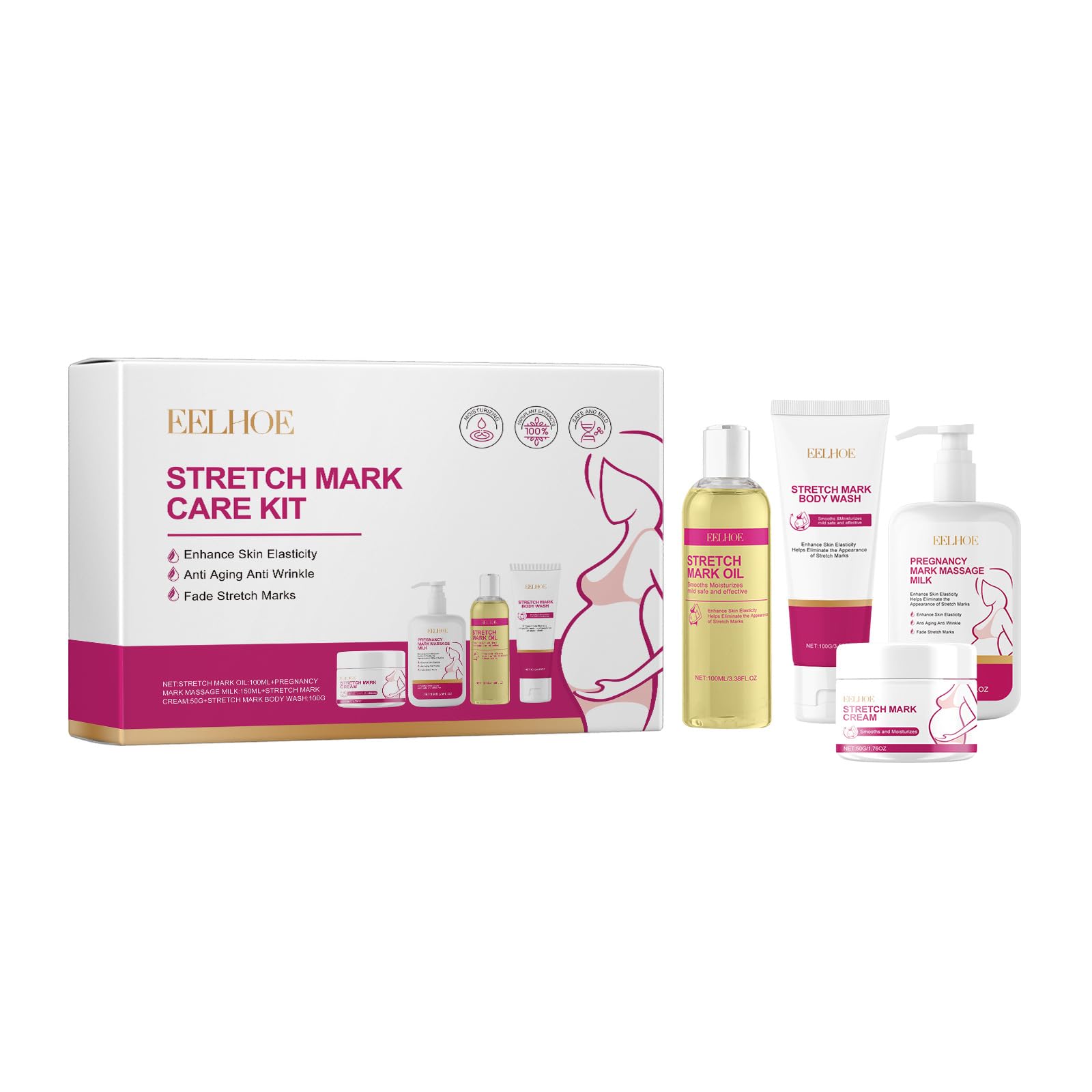 Pregnancy Skin Care Kit for Fine Marks and Scars Quick Results Mama Belly Deep Repair Cream with Vitamin E, Coconut Oil