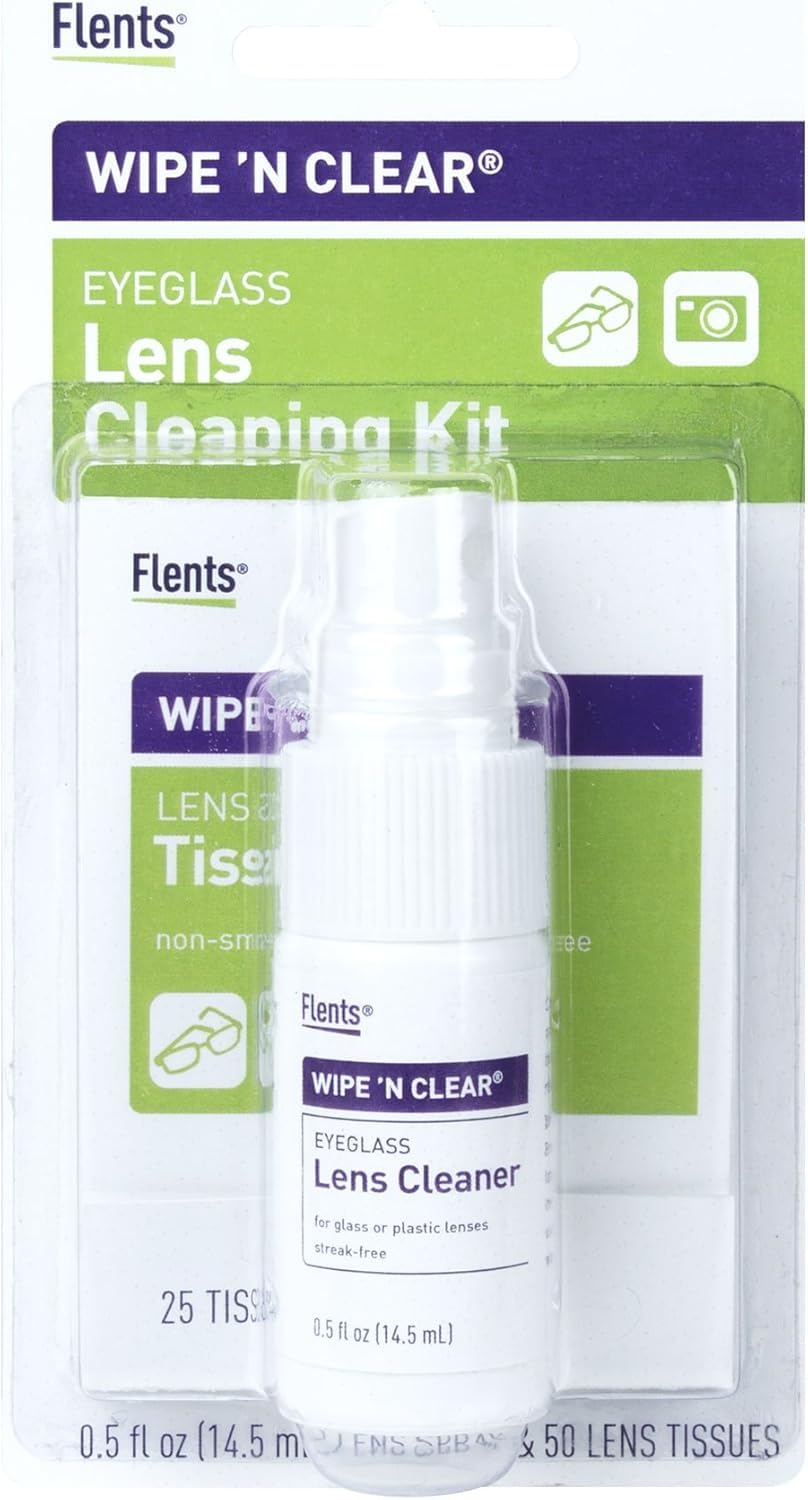 Wipe'N Clear Lens Cleaning Kit by Flents, Spray with 50 Tissues, (2 Packs of 25 Tissues)