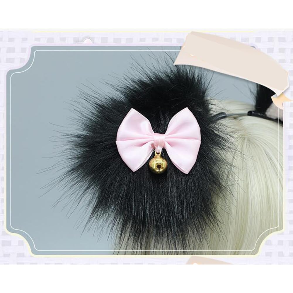 TTYAO REII Fluffy Wolf Ears and Tail Set Anime Cosplay Dog Fox Cat Ears Headband and Tail for Furry Costume Accessories: Black White