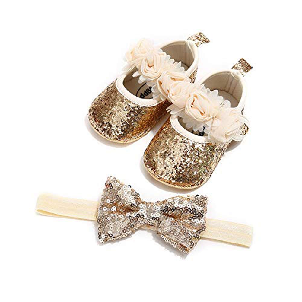 Chaussures Bébé Fille Avec Bandeau Couronne - Taille 0-18 Mois - Cuir PU Et Tulle - Anti-dérapant - Cadeau Naissance - 5