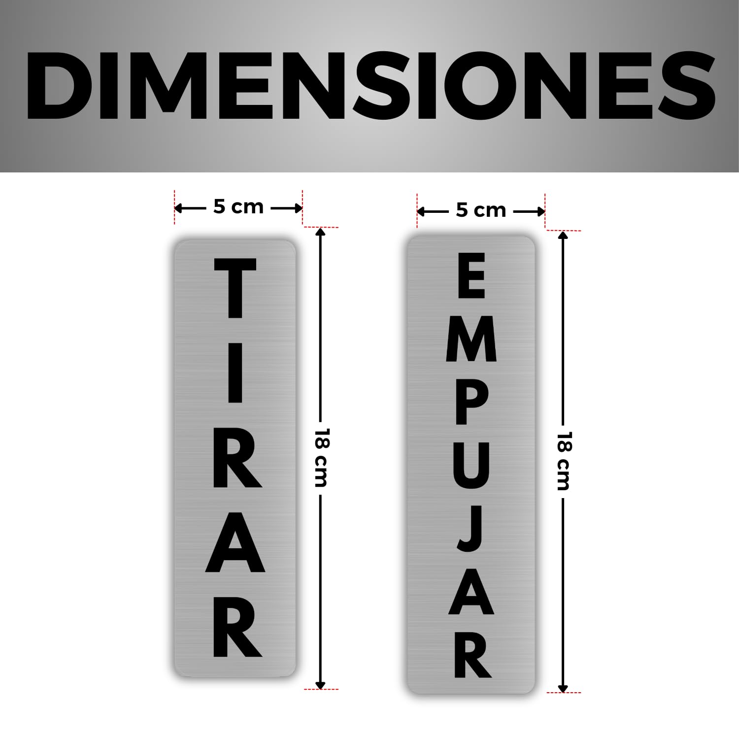 Set de Señales Adhesivas Empujar/Tirar Puerta - 5x18 cm - Grosor 0.8 mm - Aluminio - - Carteles Adhesivos 3M - Indicación Empujar/Tirar