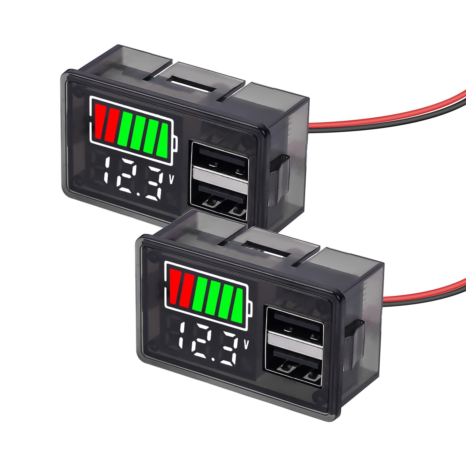 TERRIFI 2PCS Battery Capacity Monitor - Indicator Meter, ICStation DC 8-30V Digital Battery Meter with 2 USB Ports, RV Battery Monitor 12V with Power-Off Memory, for Marine, RV, Golf cart Motorcycle
