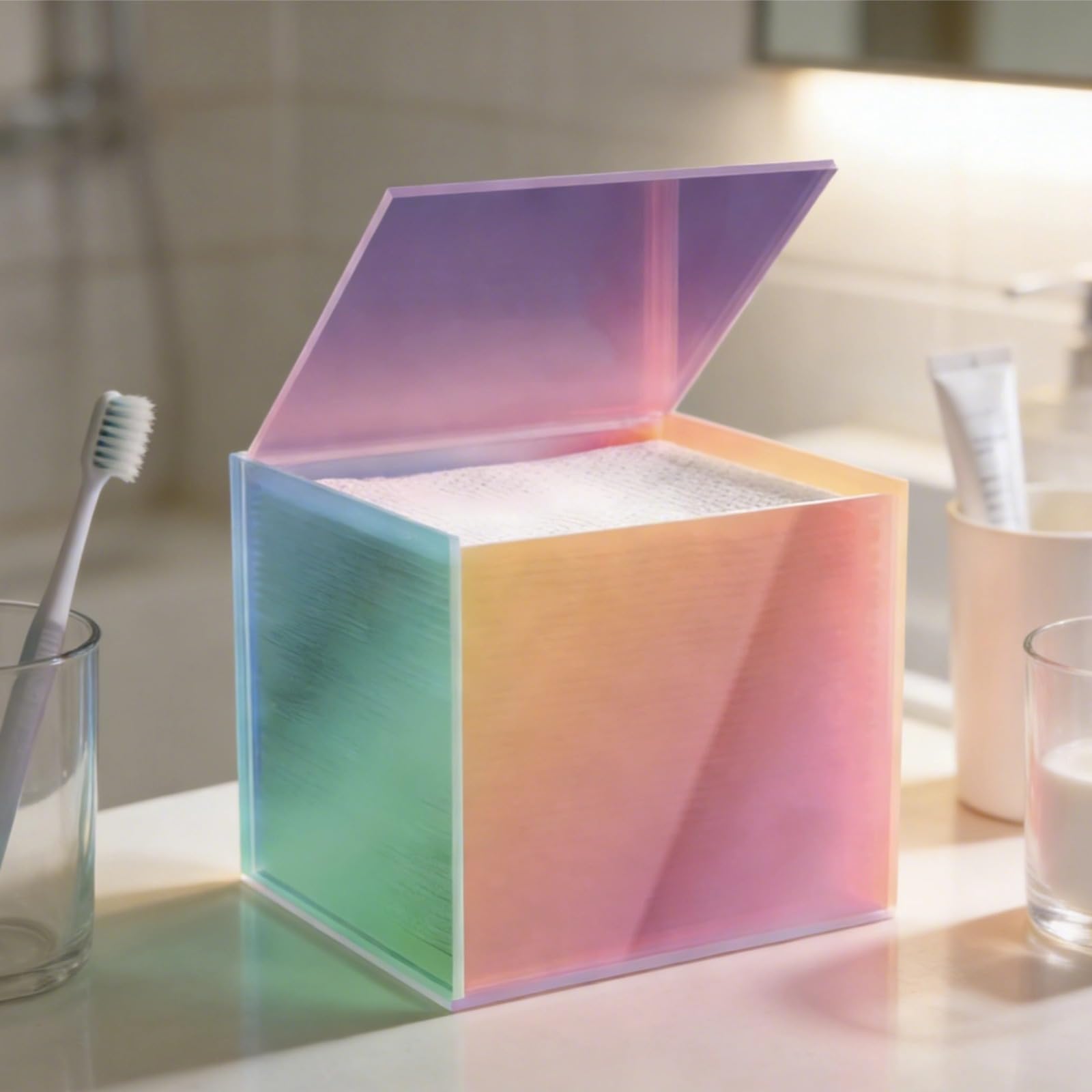 Prism - Scatola per asciugamani usa e getta, XL, in acrilico, con coperchio ribaltabile, colori vivaci, accesso con una sola mano per piano di lavoro del bagno