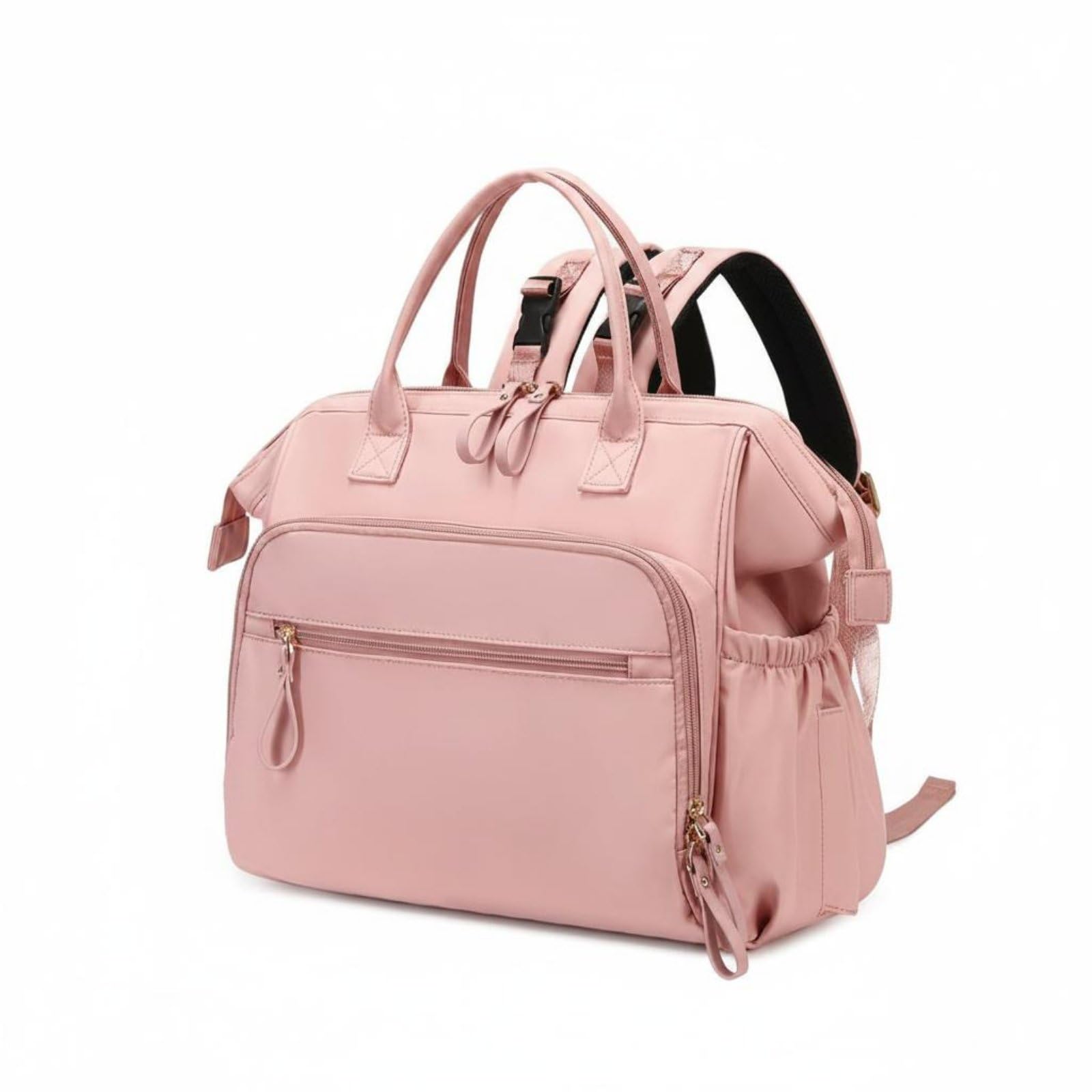 Anti-Theft Pocket Waterproof Diaper Backpack Foldable Baby Diaper Bag Backpack Large Capacity Baby Stroller Storage Bag Easy to Clean for Parents, New Moms, Travel, Outdoor, Pink-image-26