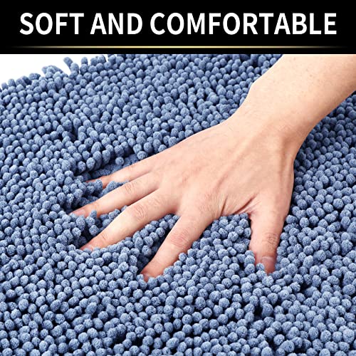 Ygnnjy Chenille Bathroom Rugs, Water Absorbent And Soft Plush Bath Mat Dry Fast Machine Washable Non-Slip Bath Rug For Tub, Shower, And Room (Blue, 16"×24") #TOP1