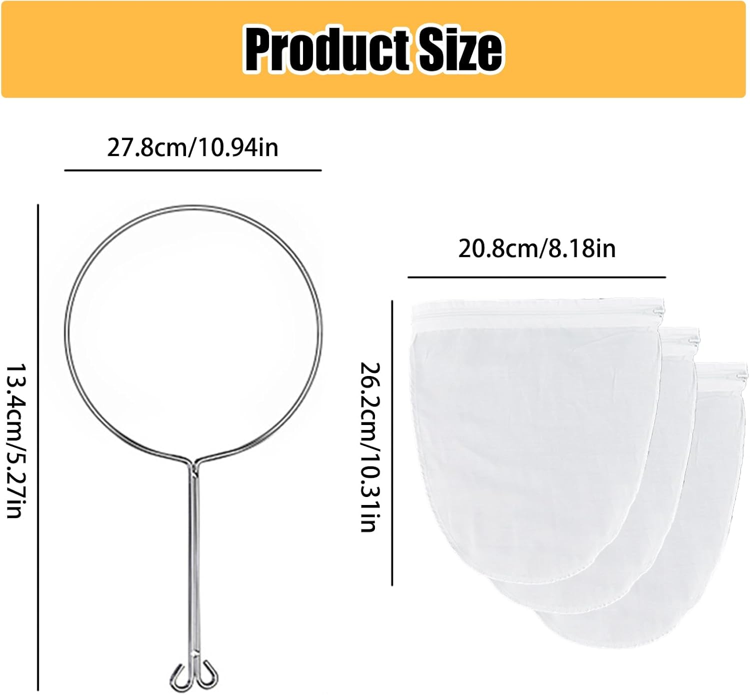 3-Pack Thai Tea Filter - Ultra Fine Mesh Strainer Bags with Handle - Thai Style Muslin Cotton Strainer Bags - Reusable for Nut Milk, Tea, Coffee, Milk, Juices, Honey, and Wine