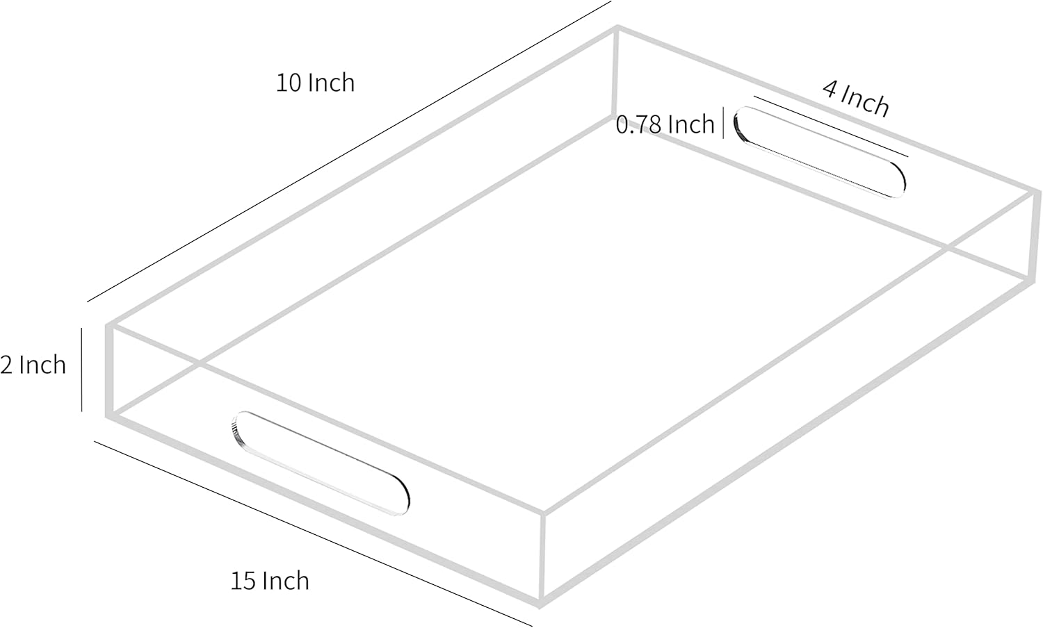 Clear Sturdy Acrylic Serving Tray with Handles 10x15x2H Inches -Spill Proof- Decorative Trays Countertop Organizer for Ottoman Coffee Table Nightstand, sidetable, Breakfast, Tea, Food - Image 2