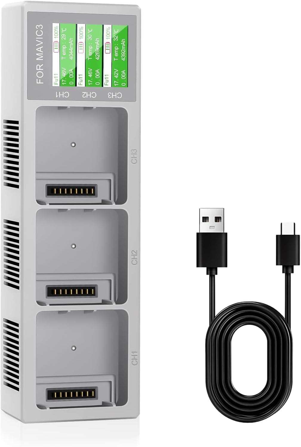 ZahoTse Three-Way Hub for DJI Mavic 3 / Mavic 3 Pro,Intelligent USB Battery Charging Station,USB-C/USB-C-A Cable