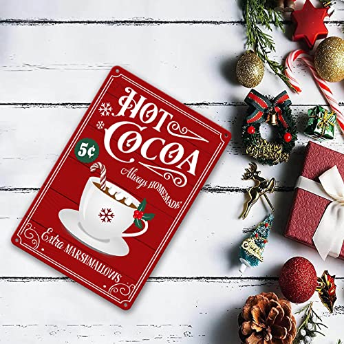 Image of sebiuo Christmas Signs Hot Cocoa Bar Metal Tin Sign Decor For Home Vintage Christmas Coffee Cocoa Sign Hot Chocolate Bar Sign Wall Decorations Gifts 8x12 Inch