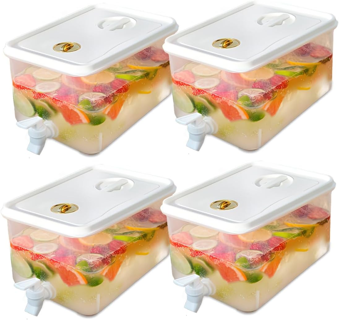 Beverage Drink Dispenser for Fridge, Plastic Beverage Dispenser with Spigot，Juice Container Sealed with Filter Screen，Cold Hot Drink Jug for Christmas Party Supplies (4PCS 1 Gallon)