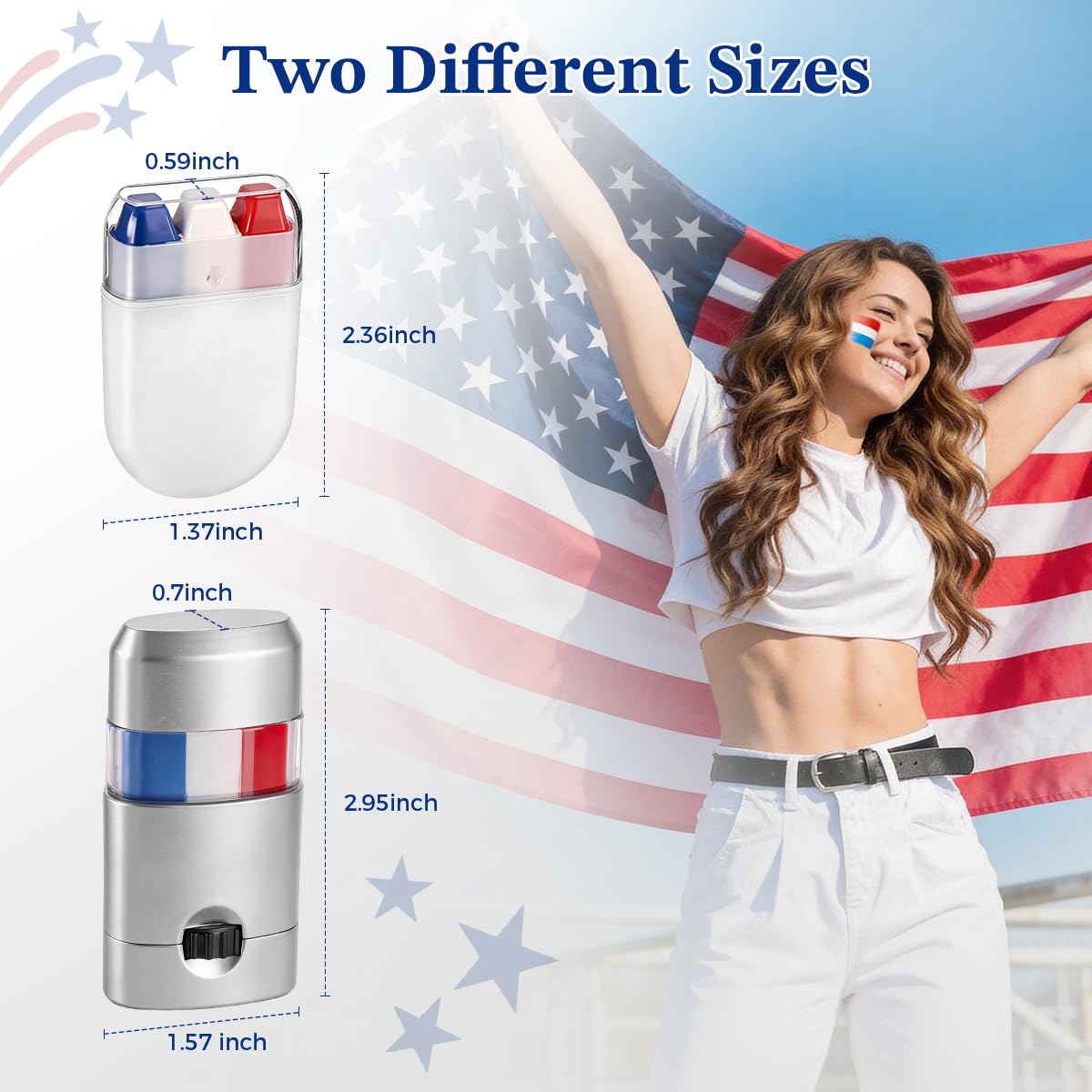 Janolia Red White Blue Face Paint Sticks 2PCS, Independence Day Face Painting, 4th of July Accessories Face Paint Sticks for Kids Adults, Facepaint Sports Makeup for Football Baseball Softball Players