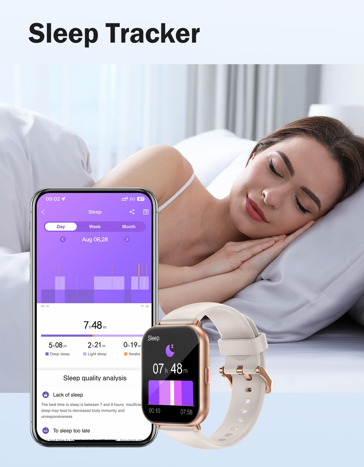 Montre Connectée Femme Homme Smartwatch Bluetooth pour Android iOS Podometre Montre Sport Cardiofrequencemetre Trackers d'activité Montre Intelligente Etanche IP68 Menstruel Musique Contrôle