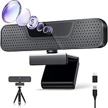 Webcam &agrave; mise au point automatique 4 K pour PC, webcam UHD 4 AI Noise-Cancelling Mics, correction automatique de la lumi&egrave;re, cam&eacute;ra Web d'ordinateur 85&deg;FOV, webcam USB C Plug&Play avec tr&eacute;pied et & Confidentialit&eacute; Cover Works w/Zoom/Skype/Google