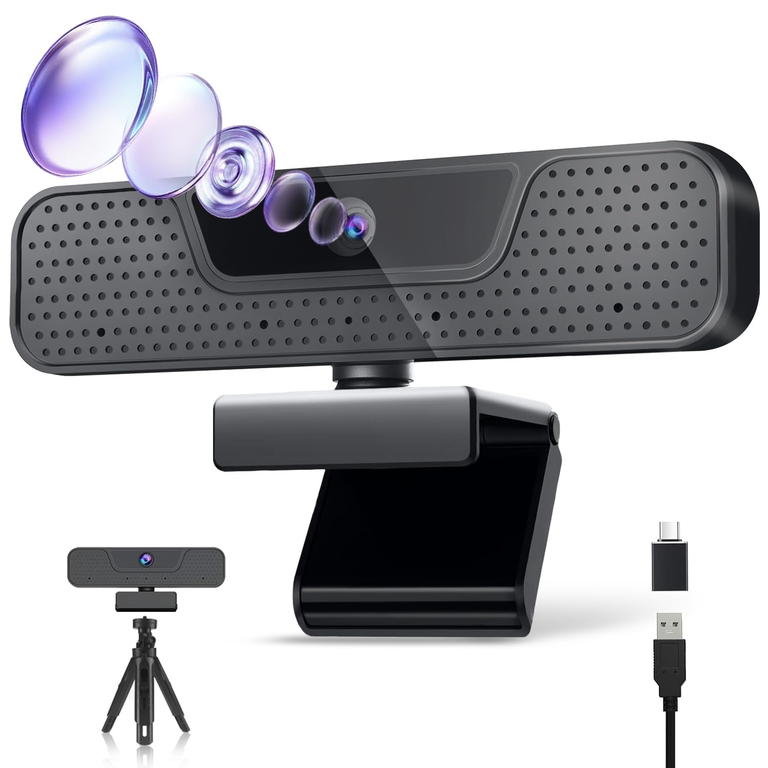4K Auto Focus Webcam for PC 4 AI Noise-Canceling Mics UHD Web cam Auto Light Correction 85 FOV