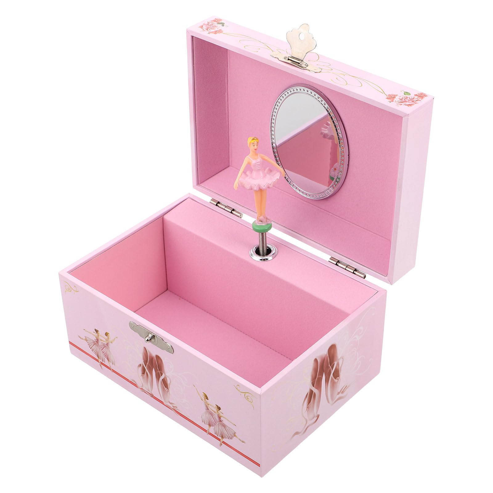 SECFOU Caja de Música de Ballet para Niña con Bailarina Giratoria, Joyero Rosa de MDF con Compartimentos para Almacenamiento de Joyas Adecuado para Habitación Infantil y Cumpleaños
