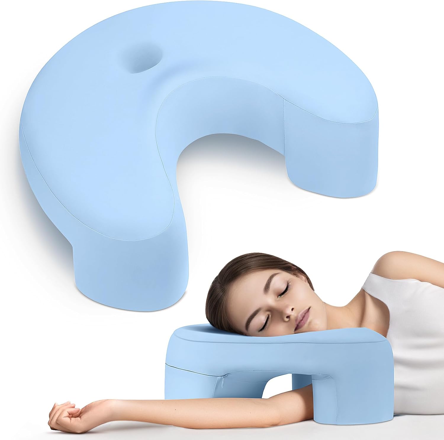 Side Sleeper Pillow, Memory Foam Pillow with Arm Hole for Neck and Shoulder Pain, Side Sleeper Pillows for Adults, Ideal for Side Sleepers (Blue)