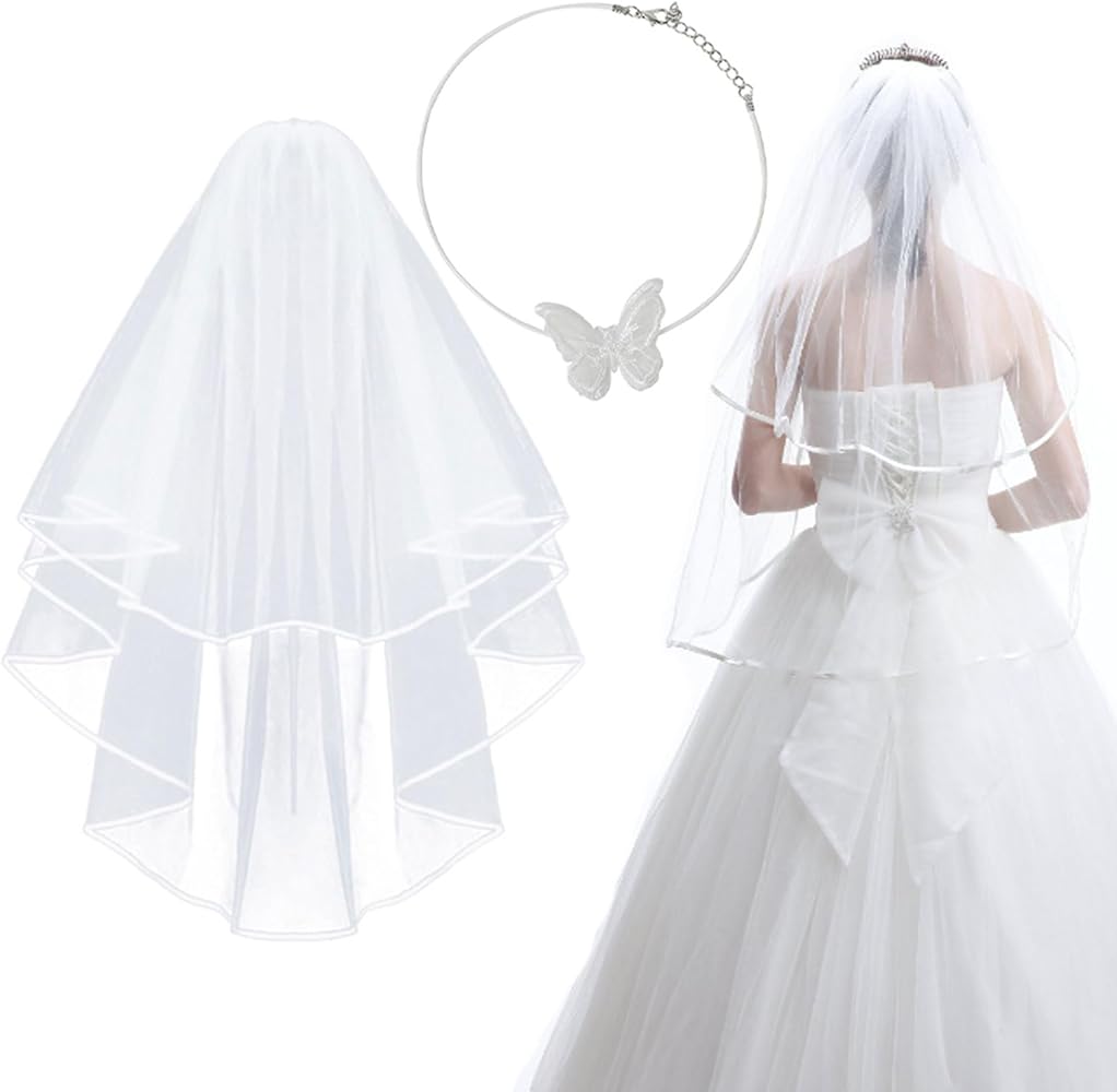 Donna Velo Da Sposa Bianco Fatto A Mano Perline Di Media Lunghezza Con Perline Bianche Fatte A Mano