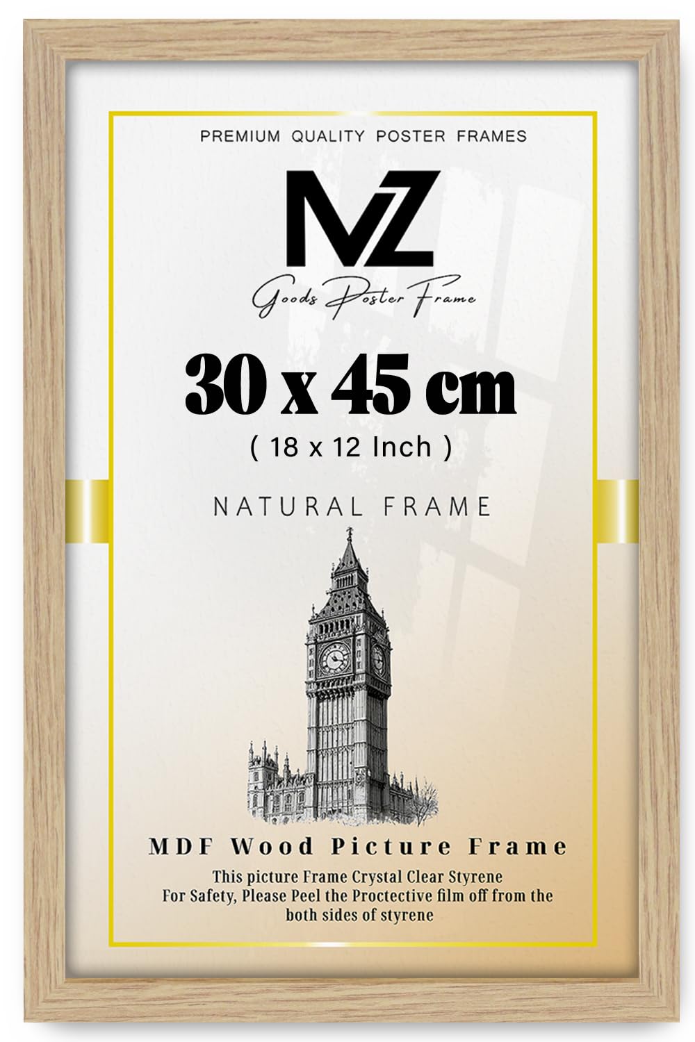 Mz Goods Oak | Mdf Picture Frame (30 X 45 Cm) 12 X 18 For Posters, Artwork & Wall Décor, Elegant Mdf Finish, Secure Hanging Hooks Included [ ]