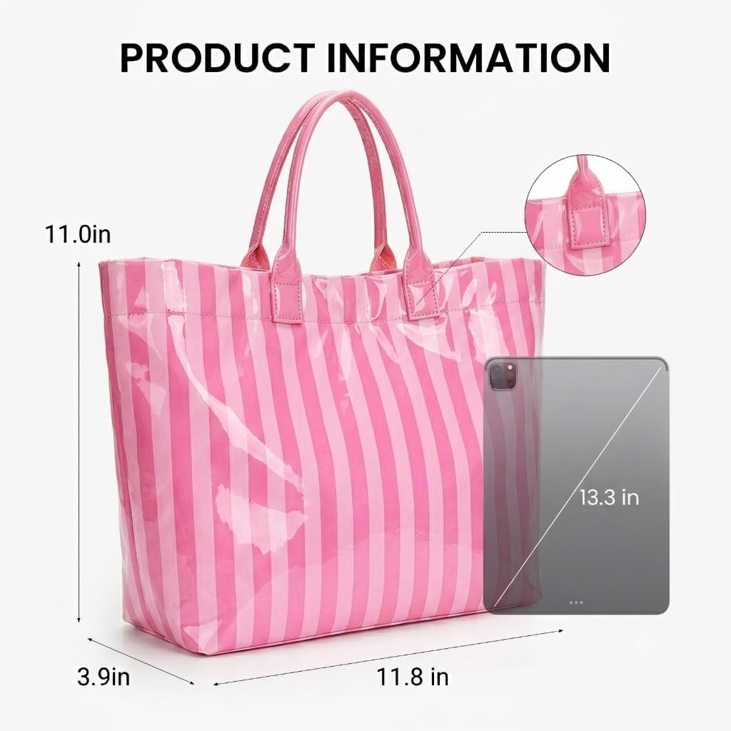 Lushandy PVC Tote Bag for Women Jelly Beach Bag Top Handle Hobo Handbag