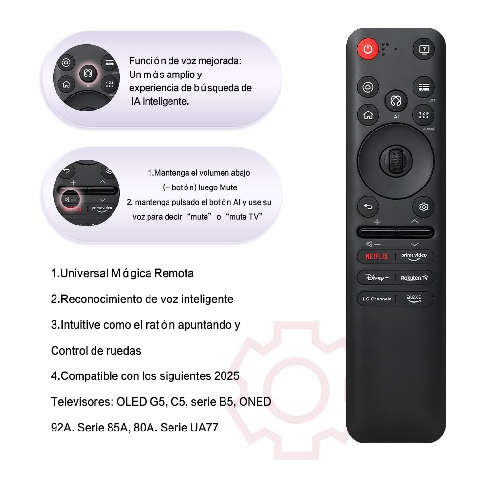 AKB76046603 Mando Mágico por Voz MR25GA para TV de LG Serie 2025 OLED G5/C5/B5, QNED 92A/85A/80A, UA77 - Control por Voz con Puntero, Compatible con MR25GA/24GA/23GA/22GA/21GA/20GA — view 4