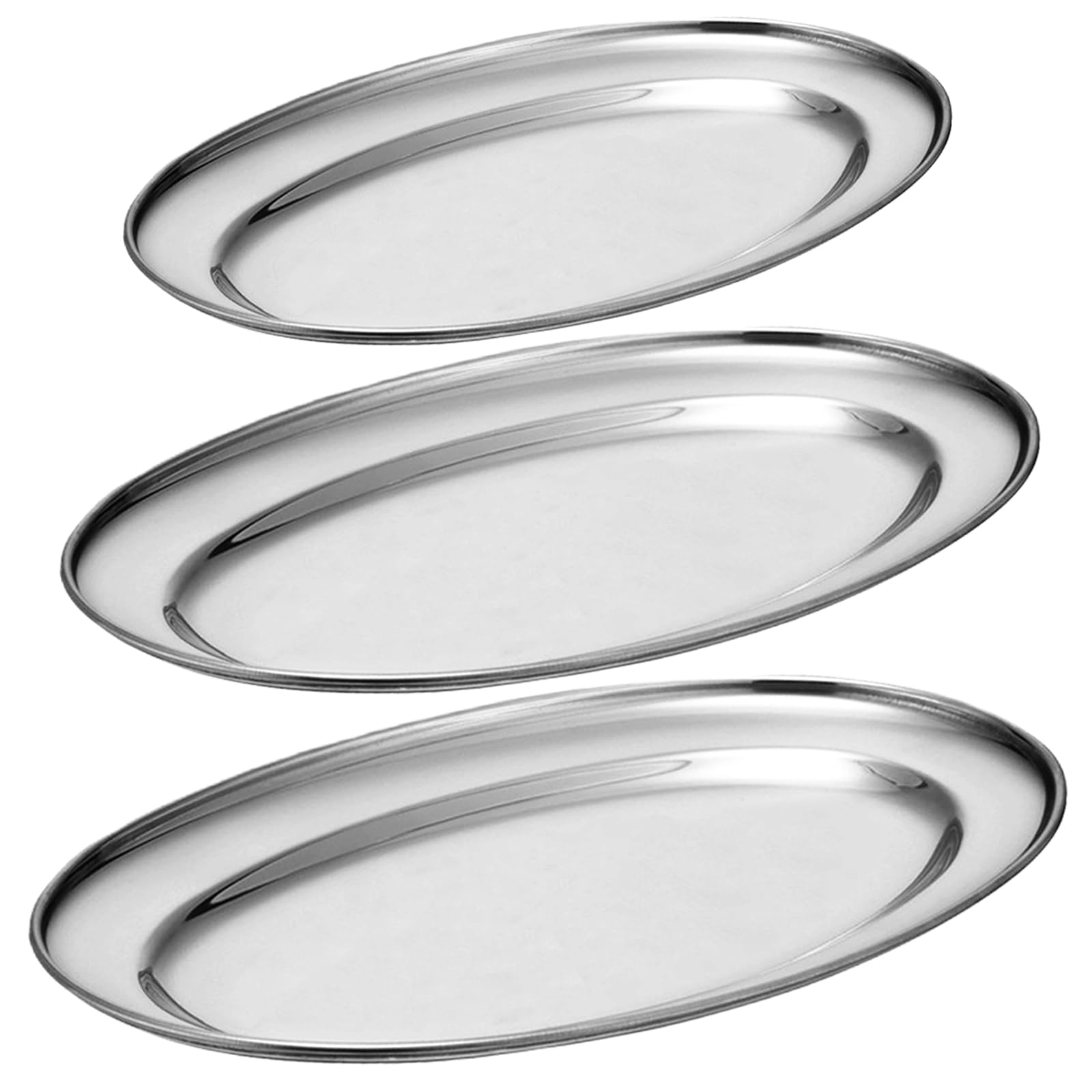 3 piatti da portata in acciaio inox, ovali, lucidati, per snack, contorni, carne alla griglia, verdure e pesce, dimensioni 30 cm, 35 cm, 40 cm