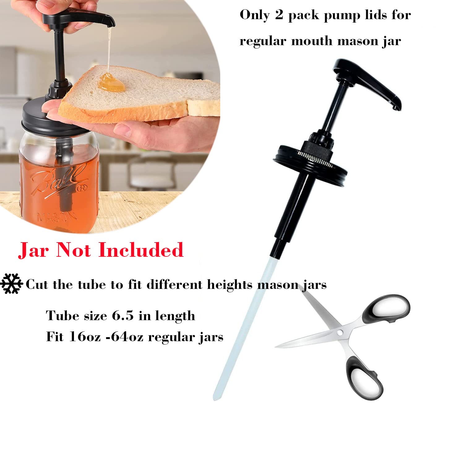Mason Jar Tapas dispensadoras de jarabe para tarro de boca regular (paquete de 2) Dispensador de miel de jarabe de café, grado alimenticio, herméticas y a prueba de fugas y óxido (tarro no