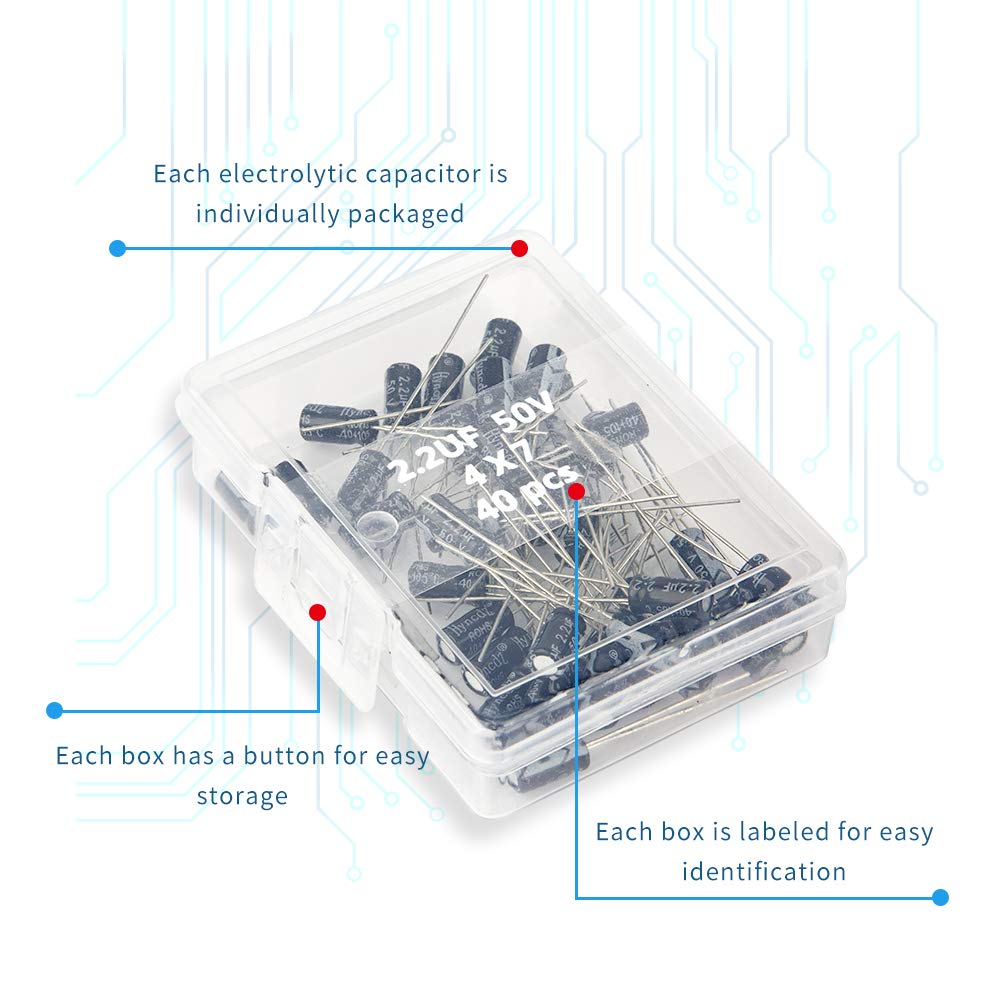 REXQualis 24Value 696pcs Electrolytic Capacitor Assortment Kit Range 0.1uF-1000uF, 10V 16V 25V 50V
