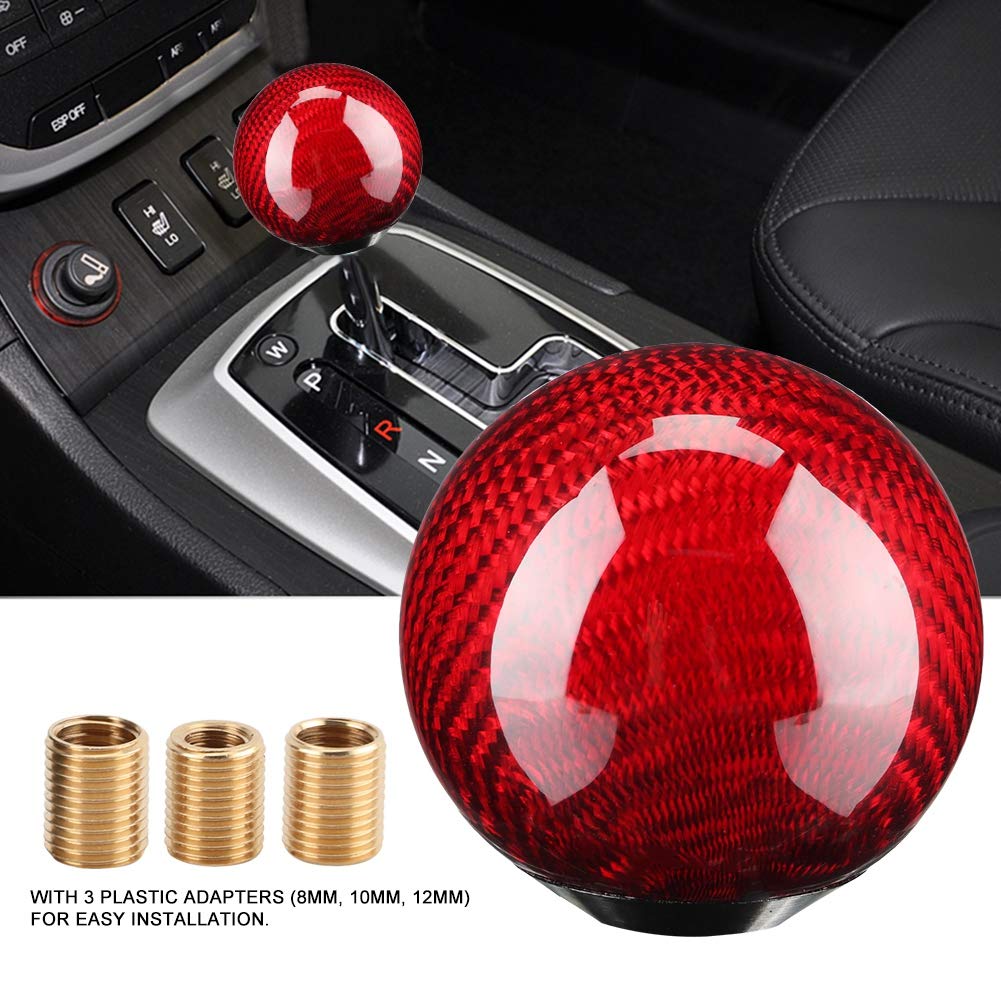 Real Carbon Fiber Universal Auto Versnellingspookknop Shifter Lever Ronde Bal Vorm Geen nummer stijl BX101579  34