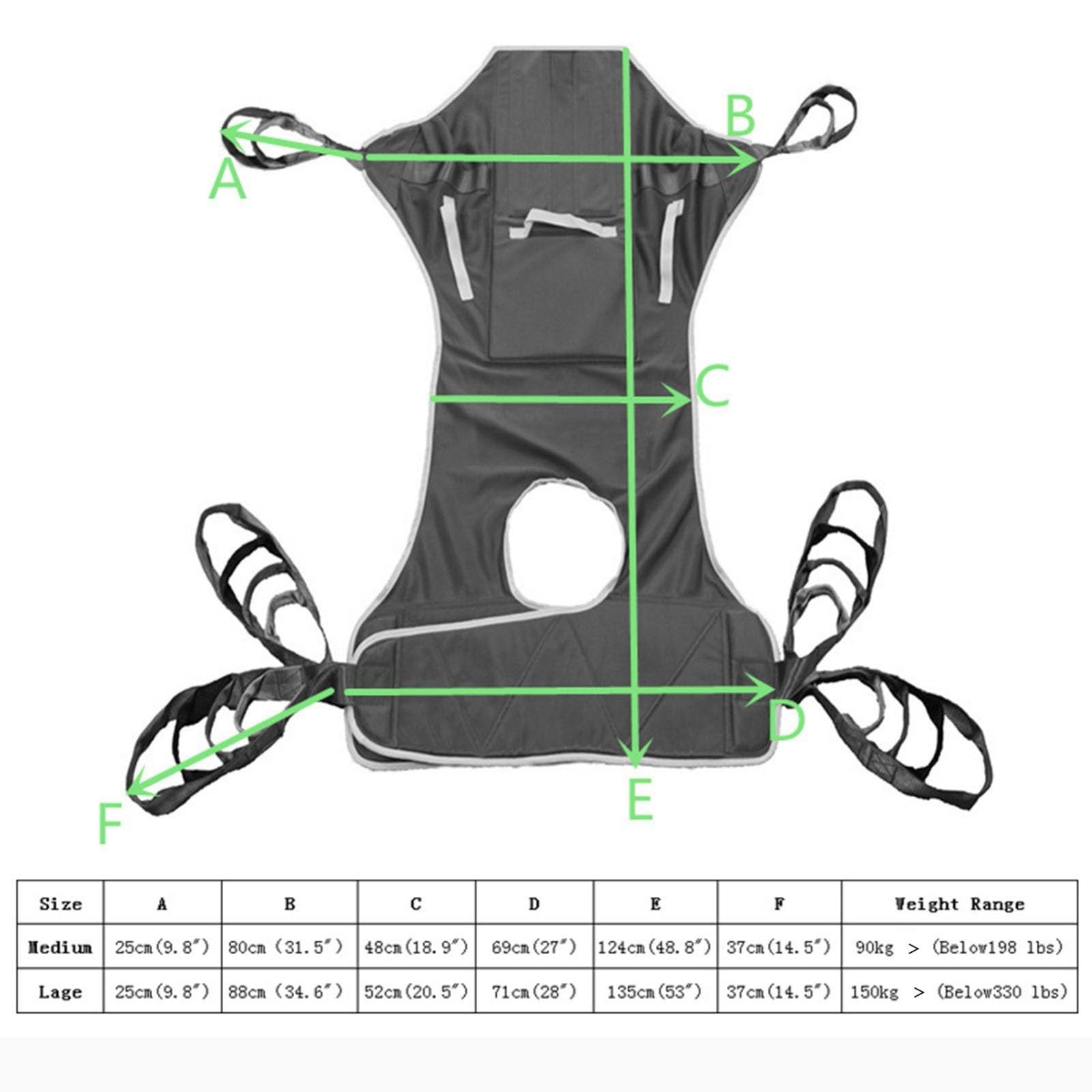 Cinturón de transferencia de cuerpo completo, elevador de paciente, para traslado de cama a silla de ruedas reclinable o inodoro para cuidadores discapacitados, capacidad de carga de 150 kg de largo