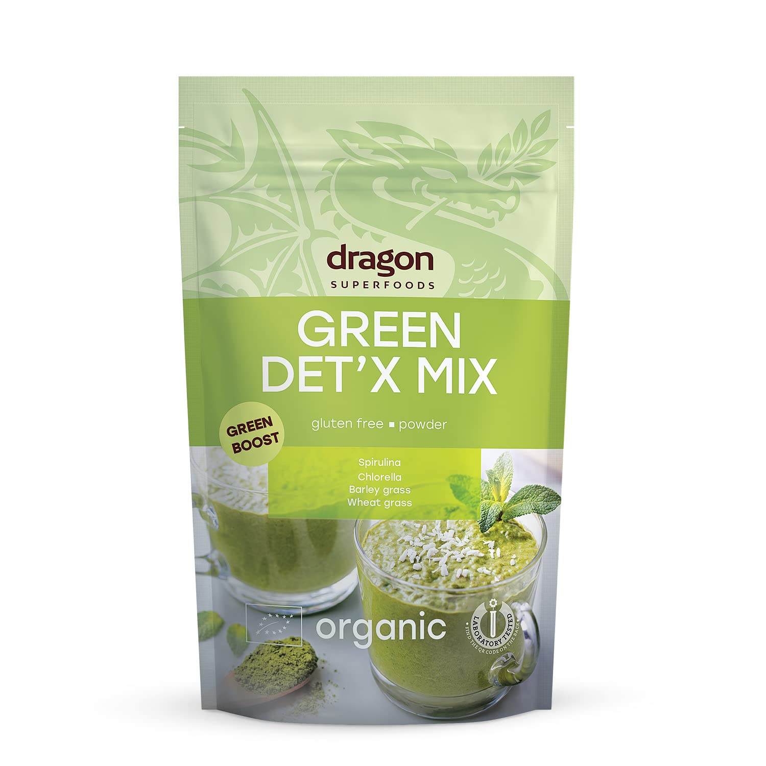 Dragon Superfoods Green Det'x Mix Spirulina, Chlorella, Barley Grass and Wheat Grass. 100% Organic, Gluten Free and vegan-200g