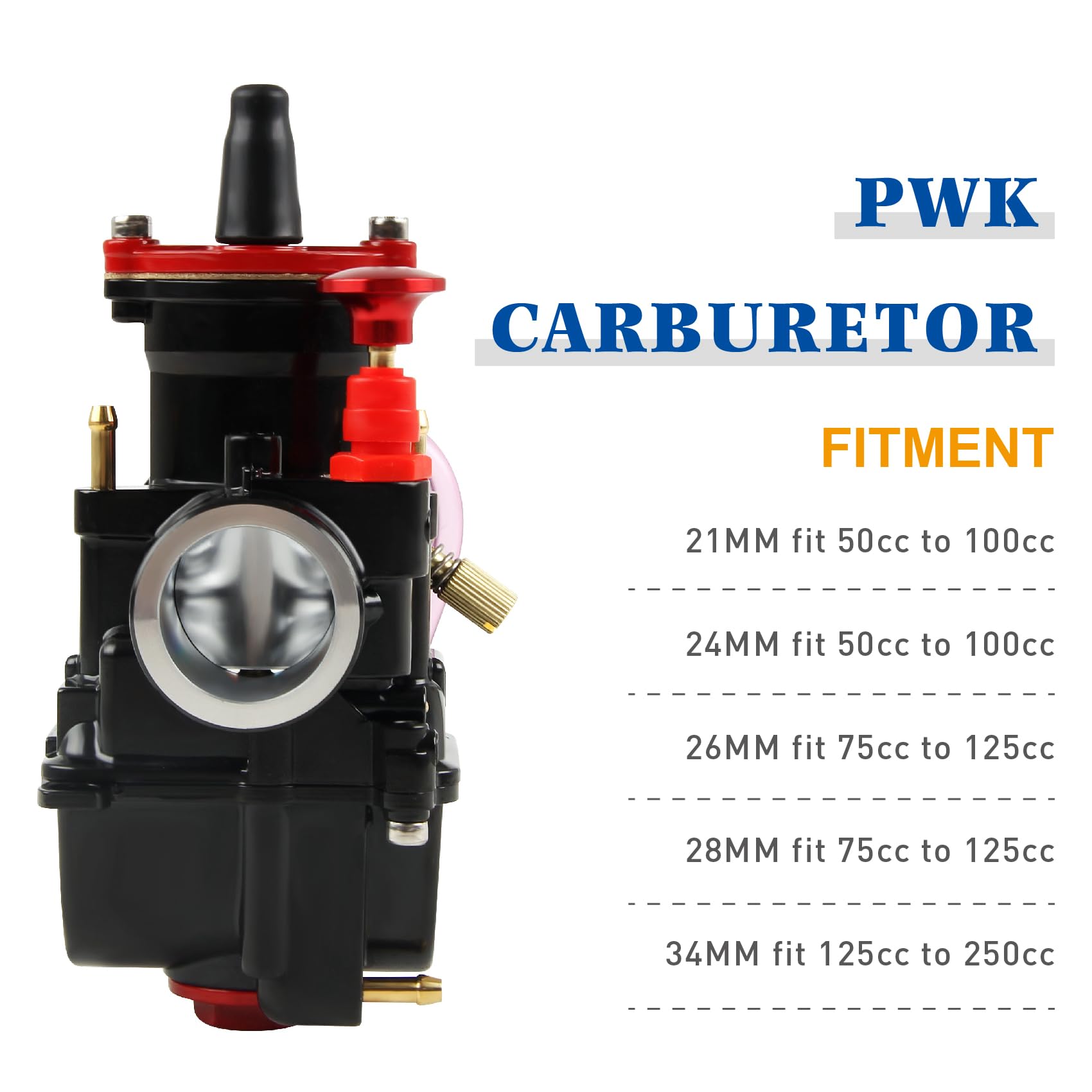 DOCAS PWK 21mm Carburatore per universale 50 cc a 100 cc Dirt Bike Motocross Motorcycle Scooter ATV Quad - Nero