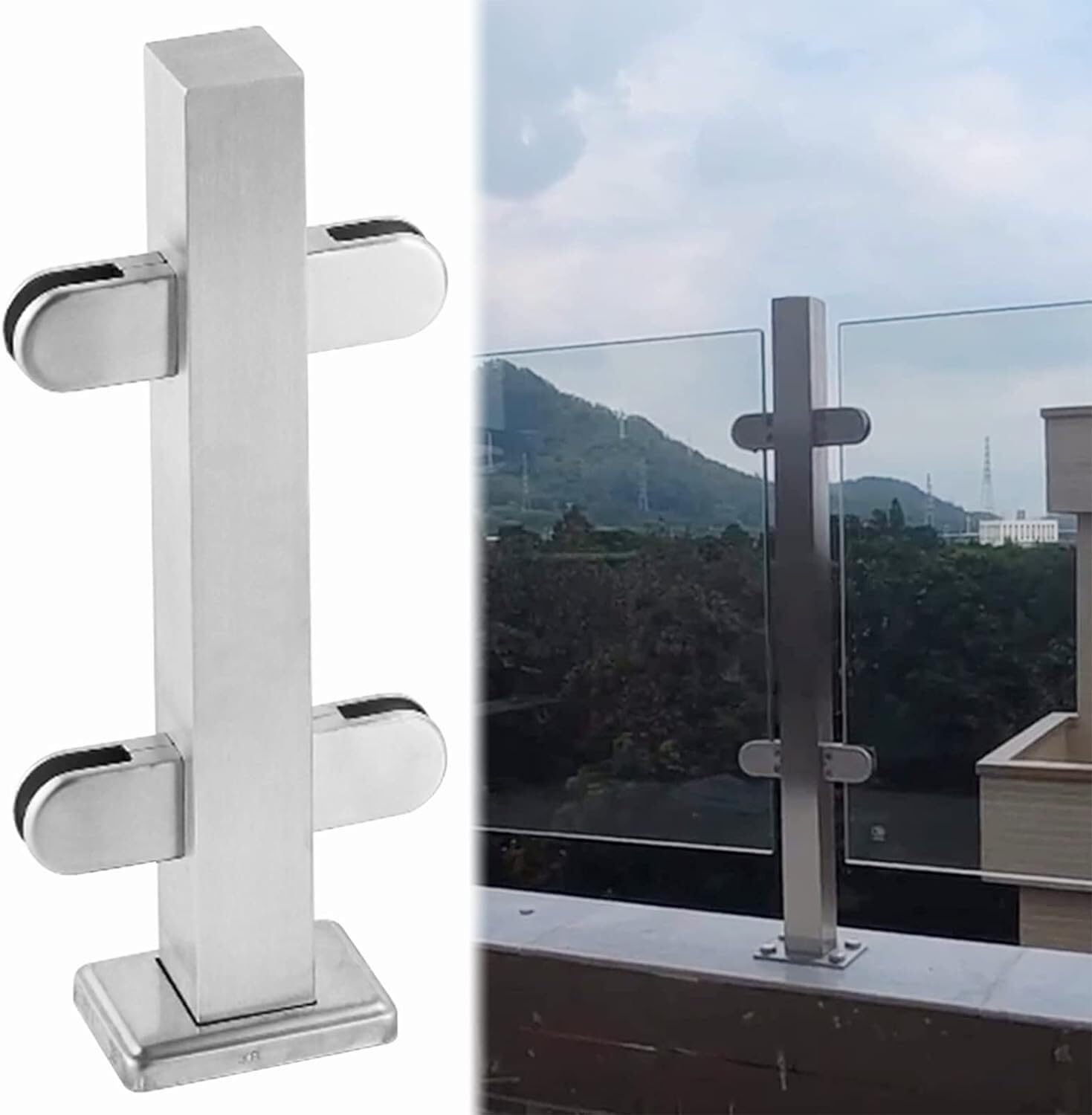 Glass Fence Fixing Rod Glass Balustrade Post Glass Panel Clamp Decking/Platform/Home/Balcony Glass Guardrail Pole（Mid Post-105cm）