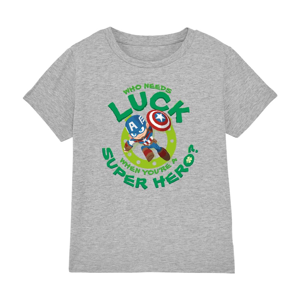 CAPTAIN AMERICA St Patrick's Day Lucky Super Hero Unisex Kids T Shirt, Athletic Heather, 5-6 Years
